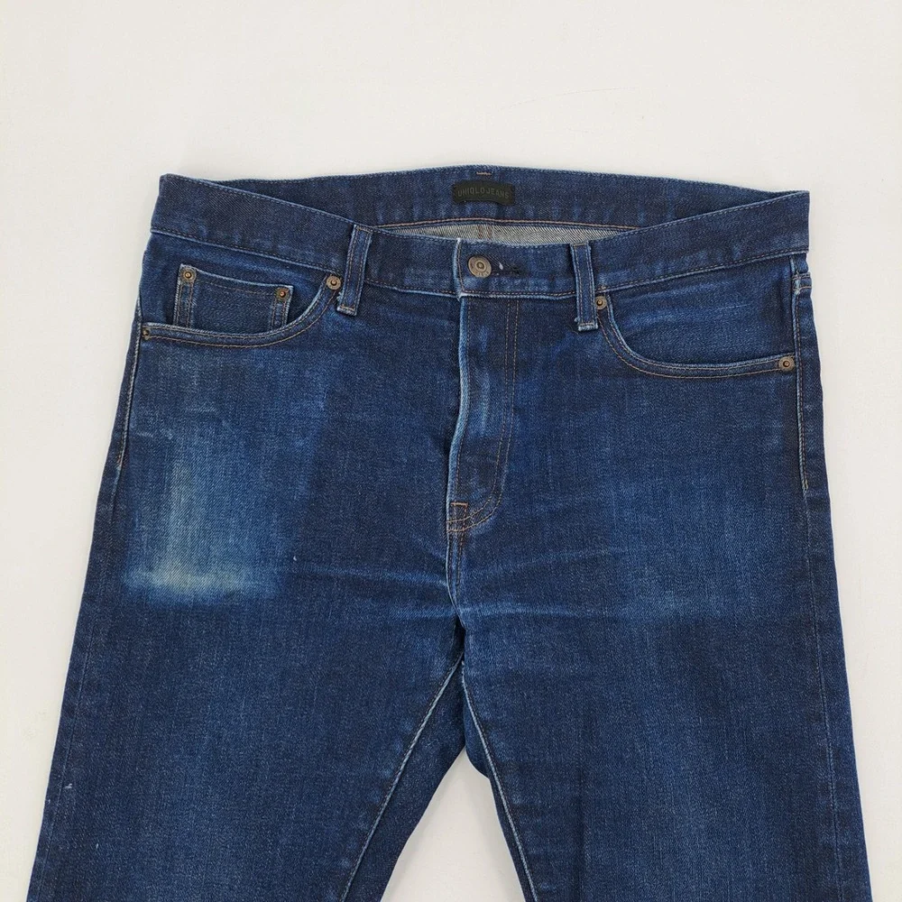 Uniqlo Slim Straight Jeans Mens 33x34 Cotton Indigo Selvedge Kaihara Denim